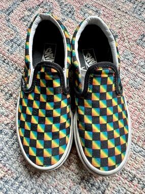 Vans slip on size 1 kids multicolor checkerboard pattern